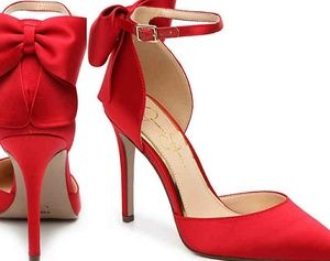 Jessica Simpson red bow satin heels sz 8